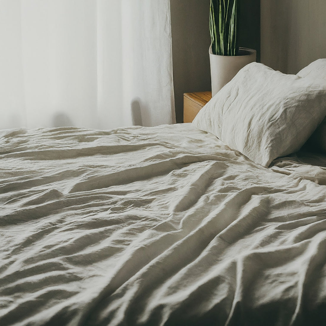 while wrinkled bed sheet