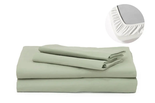 Sage Green Pure Cotton Fitted Sheet Set — BELONG India